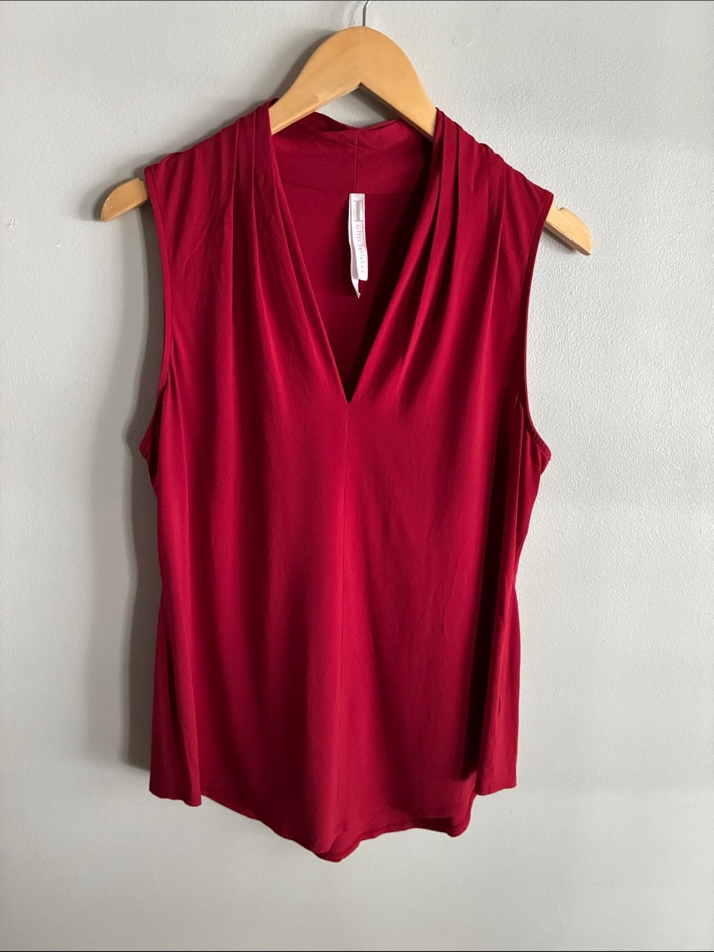 Iris Setlakwe Sleeveless Draped V Neck Top Womens 14 Red Stretch Blouse